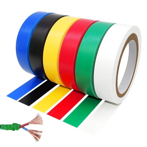 FEADBYT Isolierband, Elektriker Klebeband PVC, 6 Stück Selbstklebendes Isolierband, Isolierband Farbig Set, 15mm x 10m Isolierband, für Reparaturen und Abdichtung (6 Farben) von FEADBYT