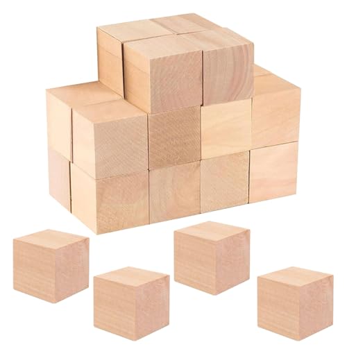 Holzwürfel Blanko, 24 Stück Lindenholz Holzblöcke zum Schnitzen, 5x5x5cm Schnitzen Holzblöcke Unbehandelt, Geschnitzte Holzblöcke zum Basteln, für DIY Basteln für Erwachsene von FEADBYT