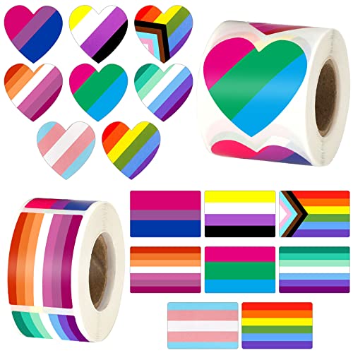 LGBTQ Pride Sticker, FEBSNOW 600 Stück 2 Rollen Pride Rainbow Heart Flag Sticker Selbstklebender Aufkleber für Gay Lesbian Bisexual Pride Parades von FEBSNOW