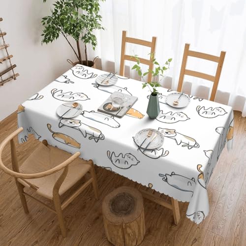 Küche Restaurant Innendekoration Staubdichte Tischdecke, süße Katze Cartoon mit Hand gezeichnet,Wie Gezeigt,137x183 von FEEHSP