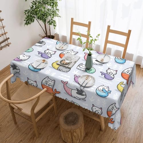 Staubdichte Tischdecke für Küche, Restaurant, Innendekoration, Katzen-Meerjungfrau im Kawaii-Stil,Wie Gezeigt,137x183 von FEEHSP