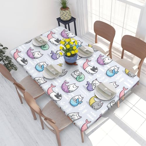 Staubdichte Tischdecke für Küche, Restaurant, Innendekoration, Katzen-Meerjungfrau im Kawaii-Stil,Wie Gezeigt,76x122 von FEEHSP