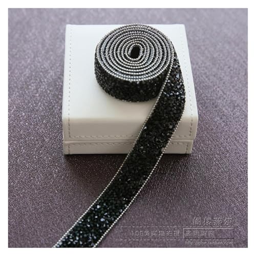 FEFEF Kristallband mit Perlenspitze, 100 cm, Strass-Kristalle, Edelsteinkette, Spitze, Aufnäher for Aufbügeln for Kleidung, Abzeichen, Applikation for Kleidung, Tasche, Hose, Schuhe – 2 cm, M(Black) von FEFEF