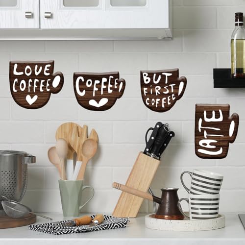 Wandkunstaufkleber, Kaffee-Wandaufkleber, 4 Stück Kaffee-Teetasse-Kunst-Wandaufkleber, kaffeebraune Wandaufkleber, abnehmbare DIY-Vinyl-Tassenaufkleber-Tapete, abziehbare Vinyl-Wandaufkleber for Abzie von FEFEF