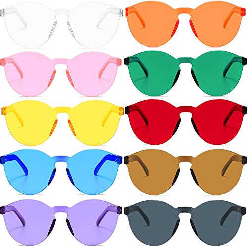 10 Stück bunte Partybrille, Retro-Sonnenbrille, rahmenlose ovale Sonnenbrille, lustige kreative Partybrille, transparente Gläser in Süßigkeiten, für Partys Neuheit von FEIBAMAOYI