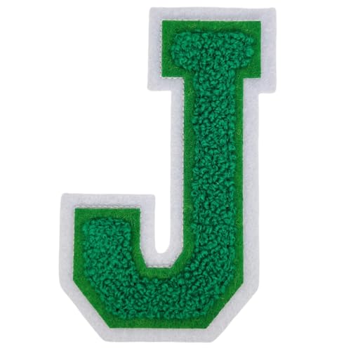 1 x 10,2 cm grüne Chenille-Buchstaben-Aufnäher, zum Aufbügeln für Hüte, Kleidung, Taschen, Rucksäcke, Jeans, große Buchstaben, DIY-Zubehör (Buchstabe J) von FEIDICK