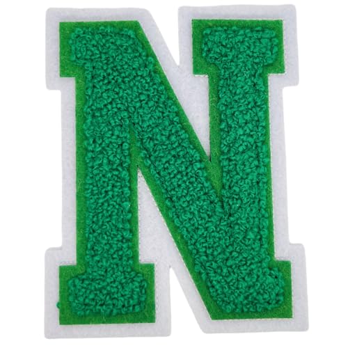 1 x 10,2 cm grüne Chenille-Buchstaben-Aufnäher, zum Aufbügeln für Hüte, Kleidung, Taschen, Rucksäcke, Jeans, große Buchstaben, DIY-Zubehör (Buchstabe N) von FEIDICK