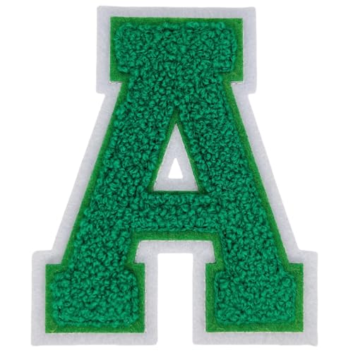 1 x 10,2 cm grüner Chenille-Buchstaben-Aufnäher, zum Aufbügeln für Hüte, Kleidung, Taschen, Rucksäcke, Jeans, große Buchstaben, DIY-Zubehör (Buchstabe A) von FEIDICK