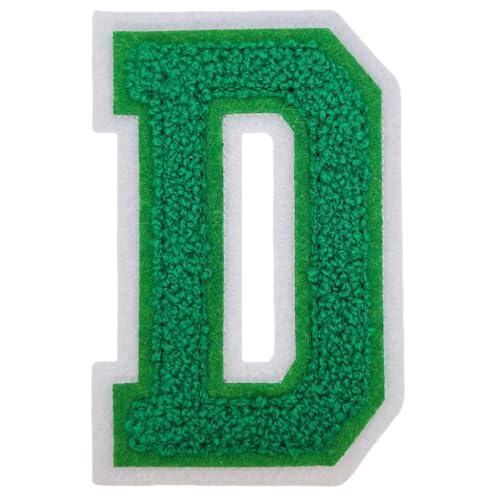 1 x 10,2 cm grüner Chenille-Buchstaben-Aufnäher, zum Aufbügeln für Hüte, Kleidung, Taschen, Rucksäcke, Jeans, große Buchstaben, DIY-Zubehör (Buchstabe D) von FEIDICK