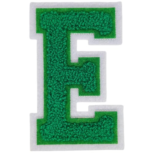 1 x 10,2 cm grüner Chenille-Buchstaben-Aufnäher, zum Aufbügeln für Hüte, Kleidung, Taschen, Rucksäcke, Jeans, große Buchstaben, DIY-Zubehör (Buchstabe E) von FEIDICK