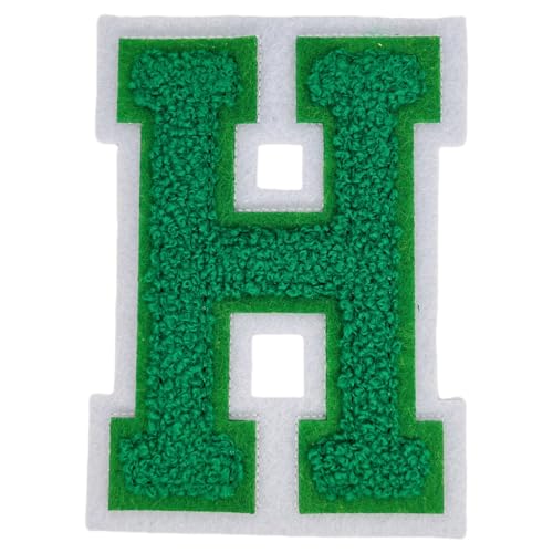 1 x 10,2 cm grüner Chenille-Buchstaben-Aufnäher, zum Aufbügeln für Hüte, Kleidung, Taschen, Rucksäcke, Jeans, große Buchstaben, DIY-Zubehör (Buchstabe H) von FEIDICK