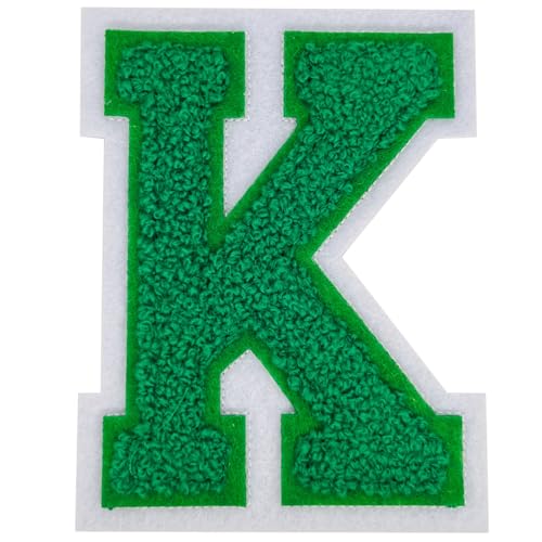 1 x 10,2 cm grüner Chenille-Buchstaben-Aufnäher, zum Aufbügeln für Hüte, Kleidung, Taschen, Rucksäcke, Jeans, große Buchstaben, DIY-Zubehör (Buchstabe K) von FEIDICK