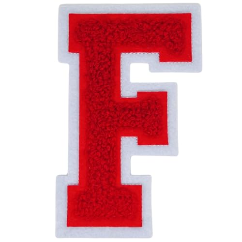 1 x roter Chenille-Buchstaben-Flicken zum Aufbügeln für Hüte, Kleidung, Taschen, Rucksäcke, Jeans, Initialenaufnäher, große Varsitätsbuchstaben (Buchstabe A) (Buchstabe F) von FEIDICK