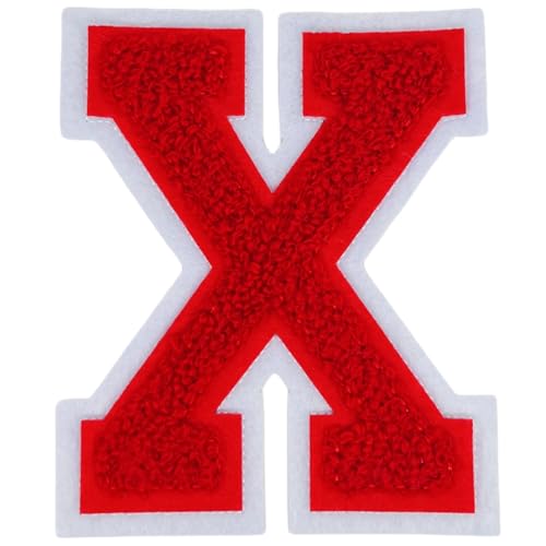 1 x roter Chenille-Buchstaben-Flicken zum Aufbügeln für Hüte, Kleidung, Taschen, Rucksäcke, Jeans, Initialenaufnäher, große Varsitätsbuchstaben (Buchstabe A) (Buchstabe X) von FEIDICK