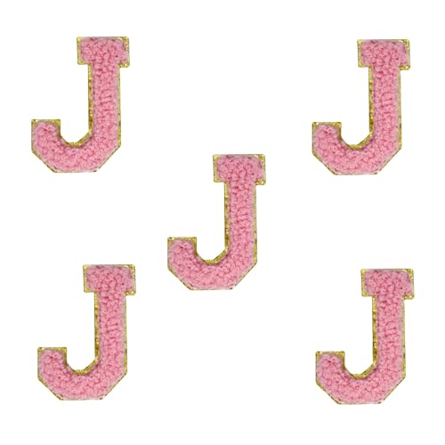 5,5 cm rosa Chenille-Buchstaben-Aufnäher, selbstklebende Buchstaben-Aufnäher für Kleidung, zum Aufkleben, für Make-up-Taschen, Reisetaschen, Hüte, Rucksäcke, Schuhe, Handwerk, Laptop (Buchstabe J), von FEIDICK