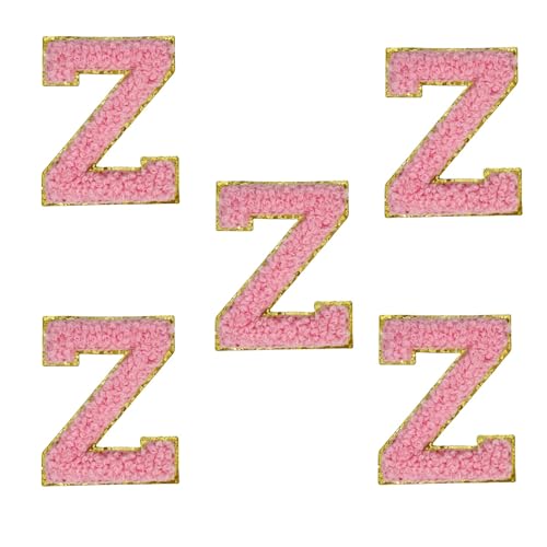 5,5 cm rosa Chenille-Buchstaben-Aufnäher, selbstklebende Buchstaben-Aufnäher für Kleidung, zum Aufkleben von Buchstaben für Make-up-Taschen, Reisetaschen, Hüte, Rucksäcke, Schuhe, Handwerk, Laptop von FEIDICK