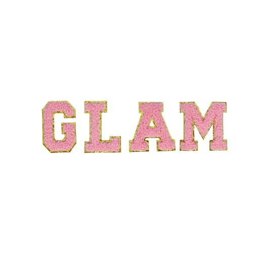 5,5 cm rosa Chenille Buchstaben Patches, selbstklebende Buchstaben für Kleidung, Buchstaben zum Aufkleben für Kosmetiktaschen, Reisetaschen, Rucksäcke (Glam) von FEIDICK