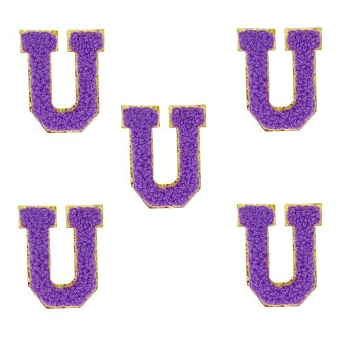5,5 cm violette Chenille-Buchstaben-Aufnäher, selbstklebende Buchstaben-Aufnäher für Kleidung, zum Aufkleben, für Make-up-Taschen, Hüte, Rucksäcke, Jeans, Schuhe, Handwerk, Laptop (Buchstabe U) von FEIDICK