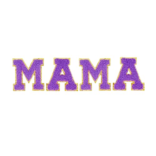 5,5 cm violette Chenille-Buchstaben-Aufnäher, selbstklebende Buchstaben für Kleidung, Buchstaben zum Aufkleben für Kosmetiktaschen, Make-up-Taschen, Reisetaschen (Mama) von FEIDICK
