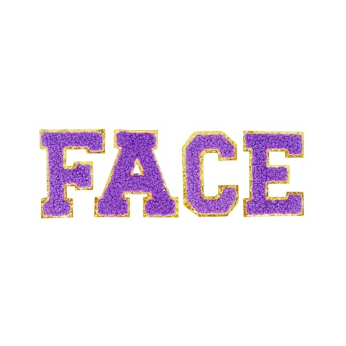 5,5 cm violette Chenille-Buchstaben-Aufnäher, selbstklebende Buchstaben für Kleidung, Buchstaben zum Aufkleben für Kosmetiktaschen, Reisetaschen, Rucksäcke (Gesicht) von FEIDICK