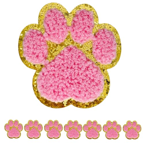 Chenille-Patches mit Pfotenabdruck, selbstklebend, zum Aufkleben auf Kleidung, bestickte Flicken für Taschen, Hüte, Rucksäcke, Jeans, 8 Stück (Rosa) von FEIDICK