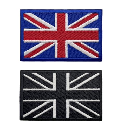 Taktischer Aufnäher mit britischer Flagge, 8,1 cm, bestickt, mit Klettverschluss, 2 Stück (Stil 3) von FEIDICK