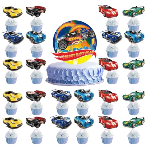 25 PCS Party Kuchen Dekore FEIEQILAI-Racing car Party Deko Partydeko Set Rennwagen Geburtstag Dekoration Race Car Cupcake Toppers Dekorationen Party Supplies Rennauto Geburtstag Kit von FEIEQILAI