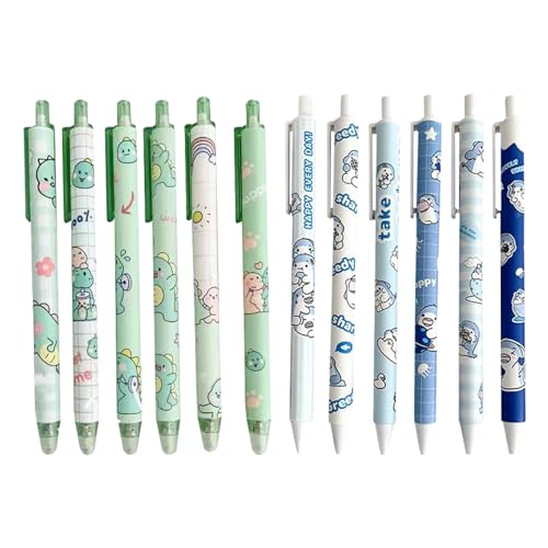 FEIEQILAI 12 Stück süße Gelstifte süße Cartoon-Gelstifte Kawaii Cartoon Katze Gelstift 0,5 mm Gel Kugelschreiber schwarze Tinte Stift für Mädchen Kinder Schule Büro zufällige Farbe (Dinosaurier+Hai) von FEIEQILAI