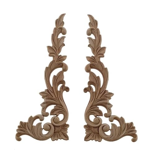 FEIFEIFEI Ornamente Zum Aufkleben Geschnitzte unbemalte europäische Exquisite Lange Blumenblätter Gummimöbel Fensterecke Holzapplikationen Onlay-Holzfiguren Holzornamente(38cmX16cm) von FEIFEIFEI