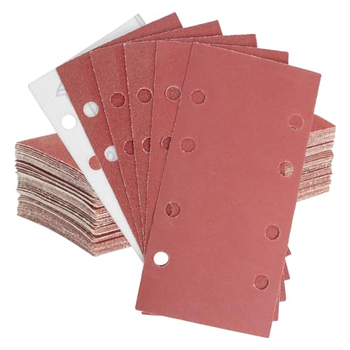 FEIHU 50 Stück 93 x 185mm Schleifpapier Set, 40 Körnung Rechteckiges Schleifpad mit Klettverschluss 8 Löcher Schleifblatt Set für Bosch-Schleifer und Rechteckschleifer von FEIHU