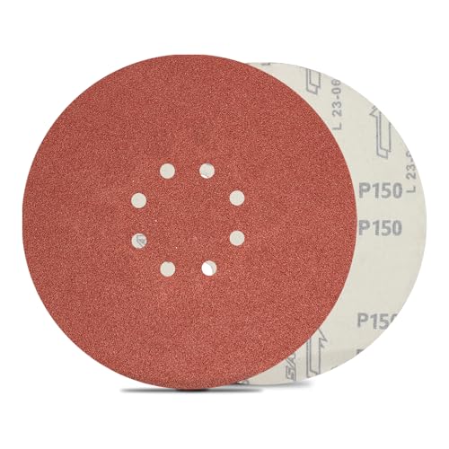 FEIHU 15 Stück 225mm 8 Loch Klett Schleifscheiben, P150 Körnung, 9 inch Klett Schleifpapier runde Schleifpapierpads für Trockenbauschleifer mit Löchern, Giraffenschleifer von FEIHU