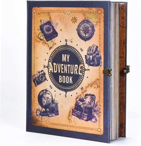 My Adventure Book Scrapbook - Retro-Stil geprägtes Fotoalbum mit 124 Seiten, DIY Memory Travel Journal für Paare, Jahrestag, Hochzeit, Valentinstag Geschenke (Mystic Blue Adventure Style) von FEIYU BUY