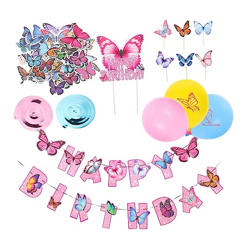 FELTECHELECTR Schmetterling Geburtstag Party Dekorationen 113pc Kit Luftballons Banner Topper Aufkleber für Party von FELTECHELECTR