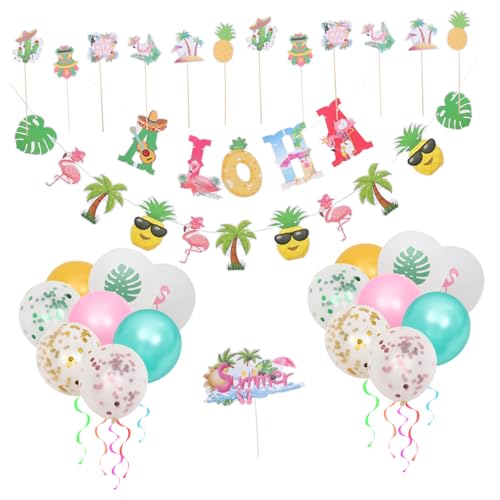 FELTECHELECTR 1 Satz hawaiianische Dekoration Aloha-Partydekorationen Party-Kuchen-Topper Geburtstagsballon Dschungel Dekorationen luftbalondeko party banner Geburtstagsbanner Party-Banner Latex von FELTECHELECTR