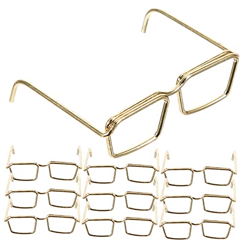 FELTECHELECTR 10 STK Brillengestell Mini Puppe Mit Brille Bastelbrille Für Puppen Spielzeug Puppenbrille Puppe Verkleiden Zubehör Mikro Schnapsgläser Brille Ohne Linse Für Puppen Golden Stahl von FELTECHELECTR