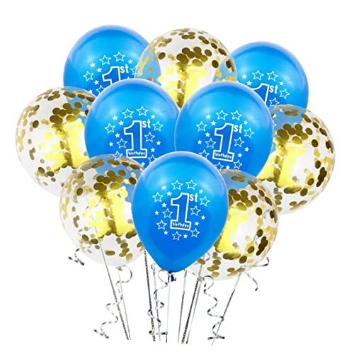 FELTECHELECTR 10 Stück Folienballons Zum 1 Geburtstag Liebesherz Zahlenballons 5 Blaue + 5 Goldene Konfetti Ballons Ideales Partyzubehör Für Babyparty Und Geburtstagsdekoration Mit von FELTECHELECTR