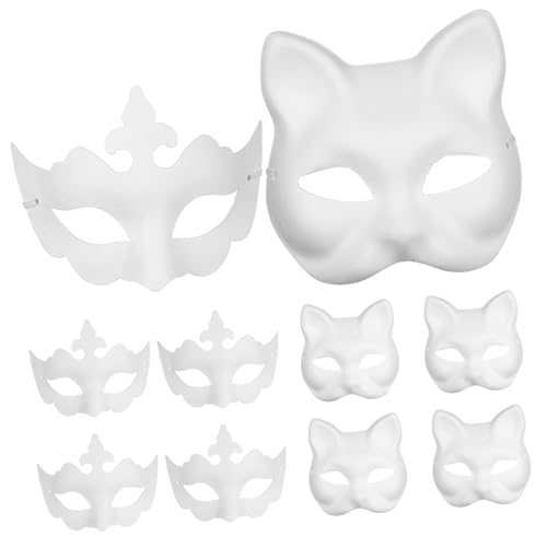 FELTECHELECTR 10 Stück Katzenmasken Blanko Maskerade Cosplay Partymaske Halloween Unbemalt Leere Tiermaske Für DIY Dekoration Und Kostüme von FELTECHELECTR