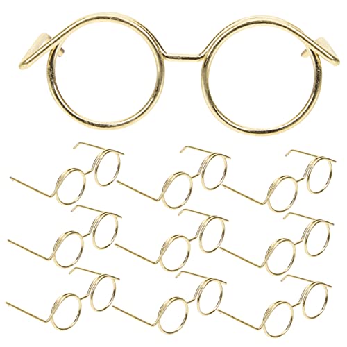 FELTECHELECTR 10St Metallbrille Minister runde Drahtgläser Augen selbstklebend Lupen kindertagsgeschenke puppenkleidung Spielzeug schnapsgläser Mini-Puppen-Brille Puppe verkleiden Zubehör Golden von FELTECHELECTR