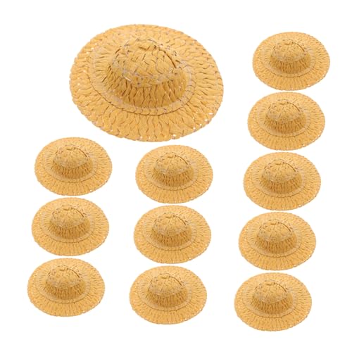 FELTECHELECTR 12St Mini-Hut kleines Deko-Accessoire kleiner Puppenhut Mini-Strohhüte Handgefertigter Hut Puppenhut basteln kleine Hüte zum Basteln entzückender Hutschmuck Papier Light Brown von FELTECHELECTR