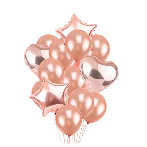 FELTECHELECTR 14 Teiliges Stern Und Liebesballon Set Roségold Für Kreative Dekoration Von Geburtstagsfeiern Und Festversammlungen 2 x Stern Aluminiumfolienballon 2 x von FELTECHELECTR