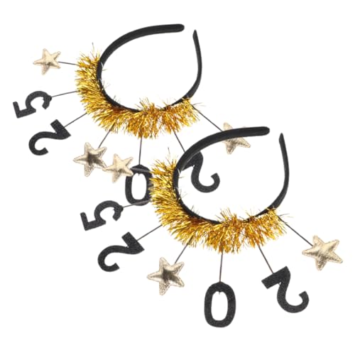 FELTECHELECTR 2 Stück Neujahrs Stirnband Silvester Stirnband Tiara Glitzernder Stern Frohes Neues Jahr Schmuck Zubehör Für Spirit Week Partyhut Stirnband Partyhüte Stoff Golden von FELTECHELECTR