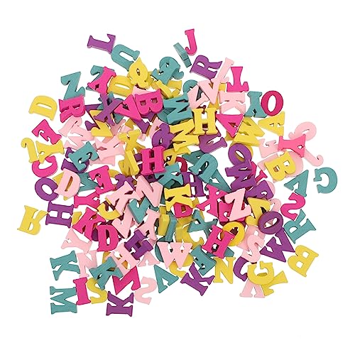 FELTECHELECTR 200St Holzschnitzel-Alphabet Spiel Aufkleber Handwerk Planke Protokoll Holzdekoration Farbige Holzstücke englische Buchstabenchips Alphabet-Hackschnitzel Holzausschnitte Colorful von FELTECHELECTR