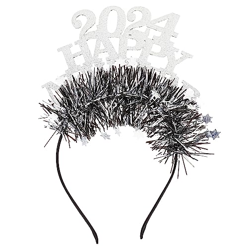 FELTECHELECTR 2024 Neues Jahr Stirnband Stirnbänder Für Die Silvesterparty Haarschmuck Für Das Neue Jahr Haarreifen Für Die Neujahrsparty Silvester Partyhut Damen Stirnbänder Silver Latte-kunst von FELTECHELECTR