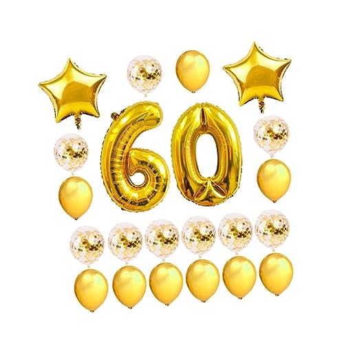 FELTECHELECTR 24 Stück Goldene Luftballons Set 60 Jahre Geburtstagsdeko Naturlatex Und Aluminiumfolie Ideal Für Feierlichkeiten Girlande Stern Folienballons Hochzeiten Und Jubiläen von FELTECHELECTR