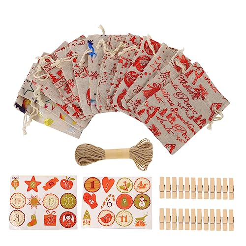 FELTECHELECTR 24er Set Weihnachtsgeschenk Tüten Aus Jute Mit Aufklebern Und Schnur Weihnachtszuckertüten Für Und üßigkeiten Festliche Candy Bags Für Die von FELTECHELECTR