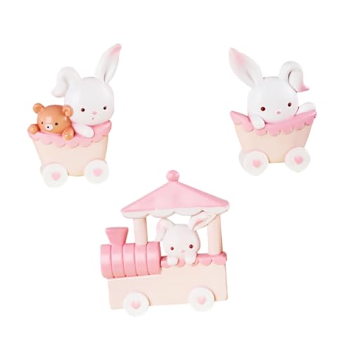 FELTECHELECTR 3St Kuchendekoration Miniatur-Häschen Mini-Hasen Figur Miniaturzug Raupe Kostüm wohnaccessoires room decoration pink raumdeko Partybedarf Kuchenverzierung Harz Rosa von FELTECHELECTR