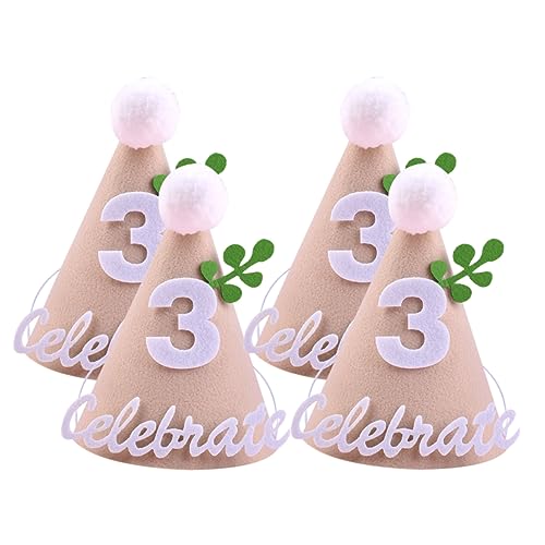 FELTECHELECTR 4 Stück Non Woven Partyhut Stirnband für Kinder Partyhut zum 3. Geburtstag kinder party kinderparty happy birthday tortendeko käppis für kinder Geburtstagsmützen für Babys Vlies von FELTECHELECTR