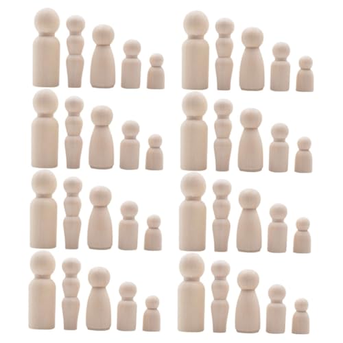 FELTECHELECTR 40st Schneemann-holzperlen-hängende Schnur Pflock Menschen Holz Leute Pfeifen Kleine Dekorationsartikel Für Das Regal Diy Peg Doll-modelle Wanddekoration Holzfigur Peg-puppen Beige von FELTECHELECTR