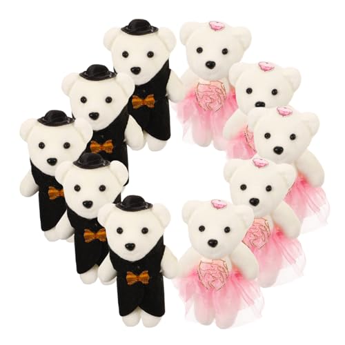 FELTECHELECTR 5 Paare Cartoon Blumenstrauß Bärenpuppe Stofftier Stoffbär Tierbär Plüschpuppe Kleiner Bär Hochzeitsauto Plüschbären Stoffbärenpuppe Süße Bärenpuppe Bärenpuppe von FELTECHELECTR