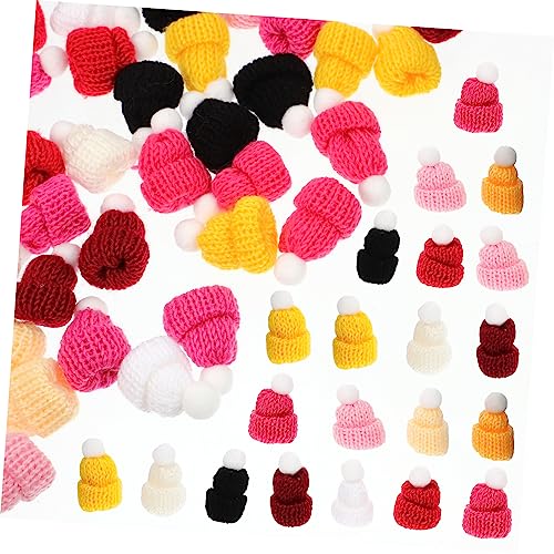 FELTECHELECTR 50 Stück Mini-Mütze dekorative Strickmützen Mini-Strohhüte Gnomenhüte zum Basteln kleine Hüte Mini Strickmützen Puppenhüte Bastelhutverzierungen selber Machen Mini-Hut Polyester von FELTECHELECTR